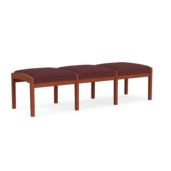 Lenox Wood 3 Seat Bench Wood Frame, Cherry, RF Nebbiolo Upholstery